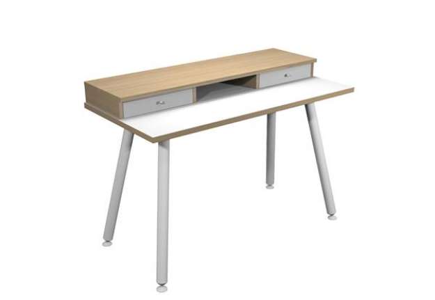Immagine di Postazione Home-Office - con sopralzo - gambe in metallo -120 x 60 x H 74,4 cm - bianco / rovere