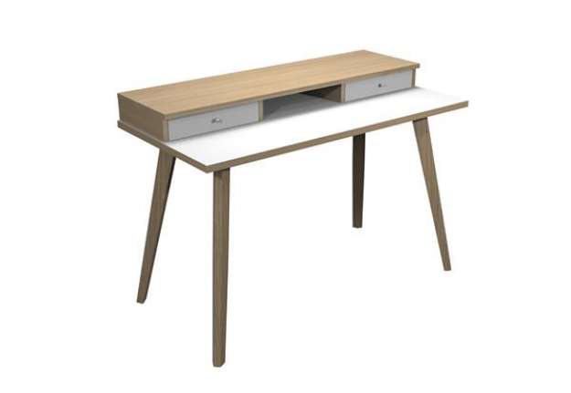 Immagine di Postazione Home-Office - con sopralzo - gambe in legno -120 x 60 x H 74,4 cm - bianco / rovere