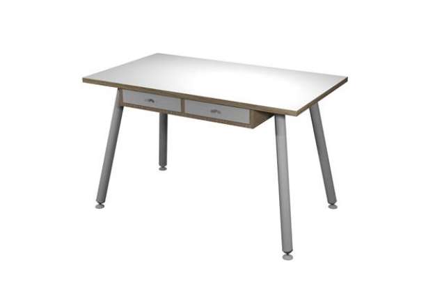 Immagine di Postazione Home-Office - con sottopiano - gambe in metallo -120 x 60 x H 74,4 cm - bianco / rovere