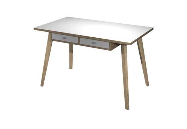 Immagine di Postazione Home-Office - con sottopiano - gambe in legno -120 x 60 x H 74,4 cm - bianco / rovere