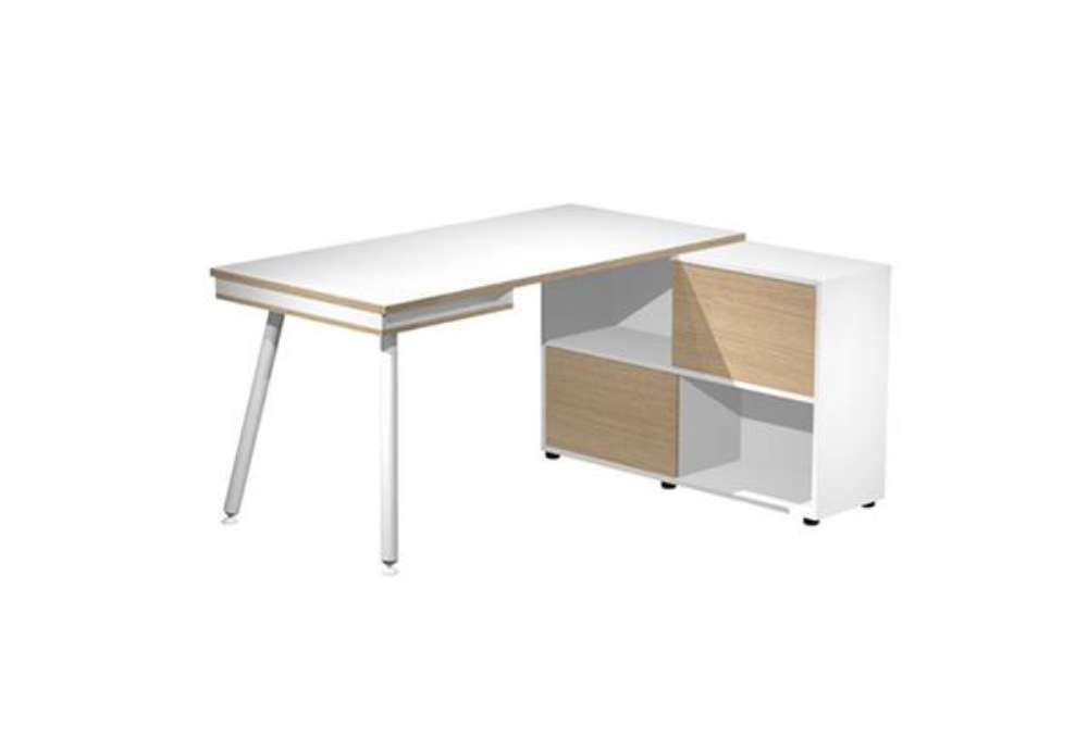 Immagine di Workstation Midi - gambe in metallo - 130 x 120 x H 81,5 cm - bianco / rovere