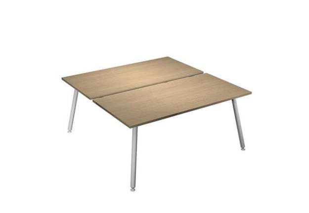 Immagine di Scrivania Skinny Metal a 2 postazioni contrapp. - 120 x 166 cm - bianco / rovere