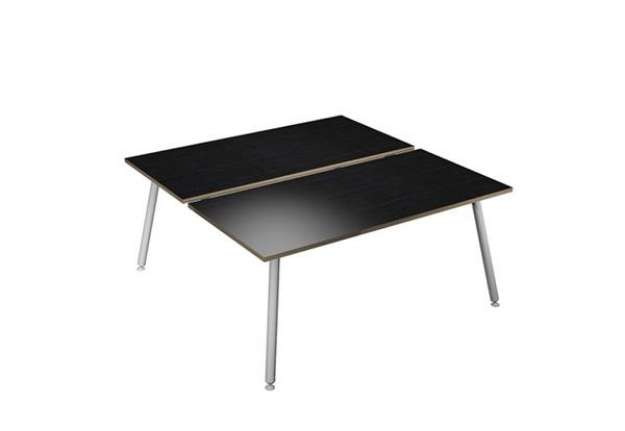 Immagine di Scrivania Skinny Metal a 2 postazioni contrapp. - 140 x 166 cm - bianco / nero venato