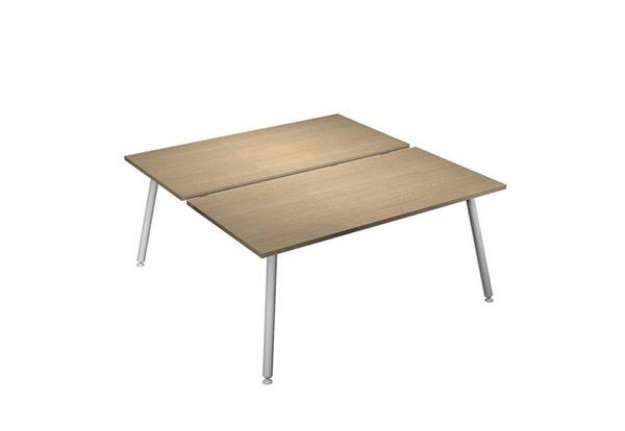 Immagine di Scrivania Skinny Metal a 2 postazioni contrapp. - 160 x 166 cm - bianco / rovere