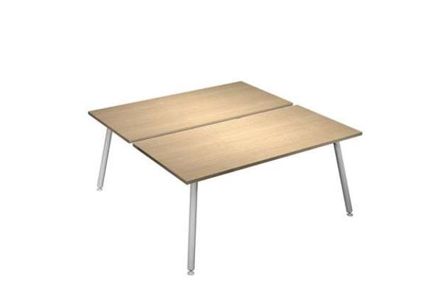 Immagine di Scrivania Skinny Metal a 2 postazioni contrapp. - 180 x 166 cm - bianco / rovere