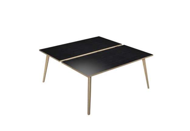 Immagine di Scrivania Woody a 2 postazioni contrap. - 120 x 166 cm - rovere / nero venato