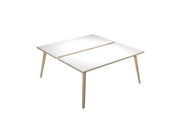 Immagine di Scrivania Woody a 2 postazioni contrap. - 140 x 166 cm - rovere / bianco