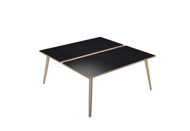 Immagine di Scrivania Woody a 2 postazioni contrap. - 140 x 166 cm - rovere / nero venato
