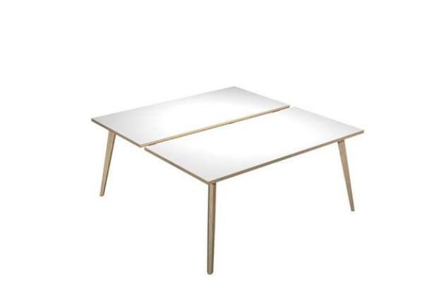 Immagine di Scrivania Woody a 2 postazioni contrap. - 160 x 166 cm - rovere / bianco