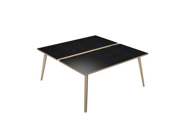 Immagine di Scrivania Woody a 2 postazioni contrap. - 160 x 166 cm - rovere / nero venato