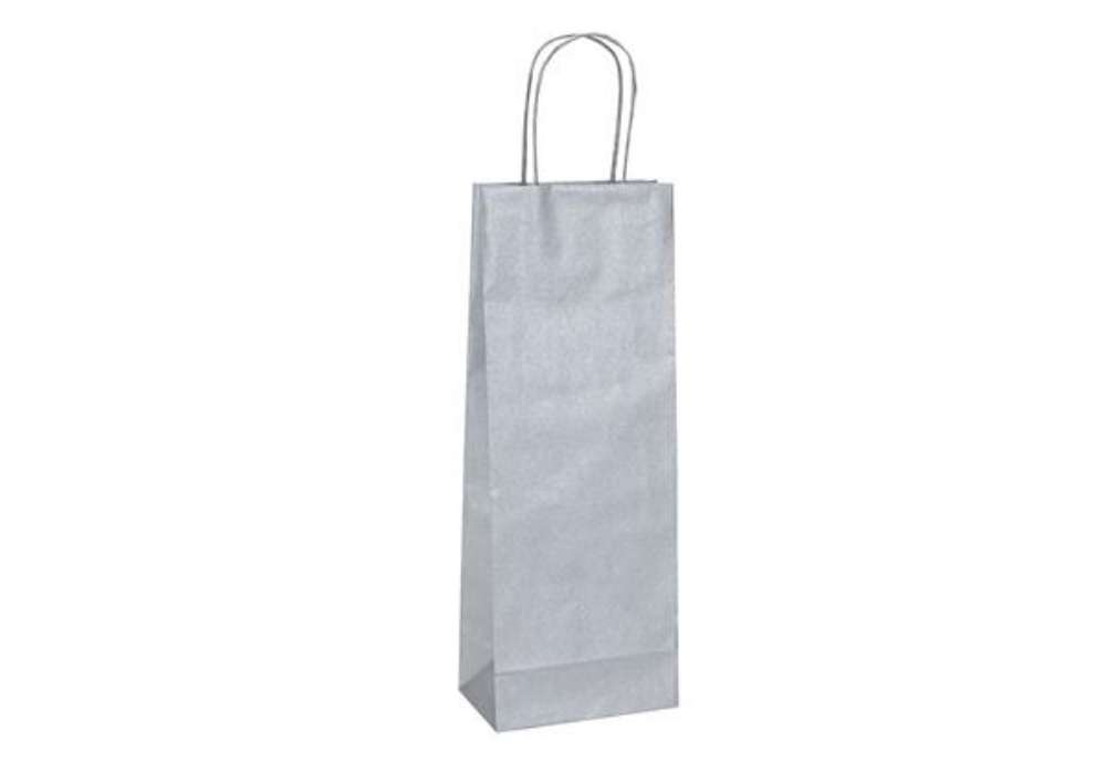 Immagine di Portabottiglie BARBERA - maniglie cordino - 14 x 9 x 38 cm - carta biokraft - argento - Mainetti Bag