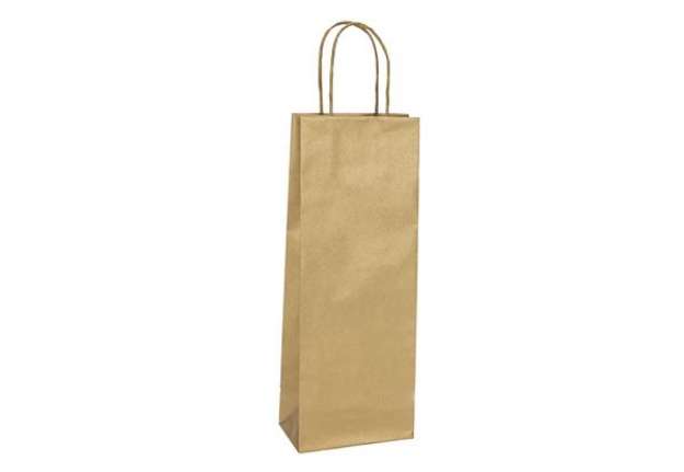 Immagine di Portabottiglie BARBERA - maniglie cordino - 14 x 9 x 38 cm - carta biokraft - oro - Mainetti Bags -