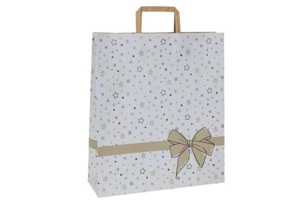 Immagine di Shoppers - maniglie piattina - 26 x 11 x 34,5 cm - carta kraft - stars bianco - Mainetti Bags - conf