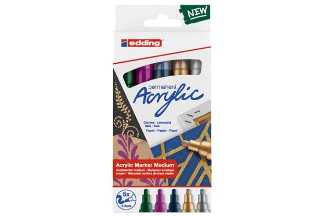 Immagine di Marcatore permanente acrilico 5100 - punta tonda - da 2 a 3 mm - colori assortiti festa - Edding - c