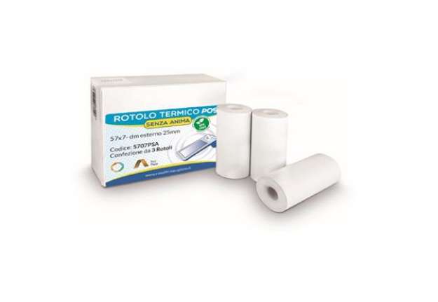 Immagine di Rotolo per POS e carte di credito - carta termica BPA free - 57 mm x 7 mt - 55 g/m² - diametro ester