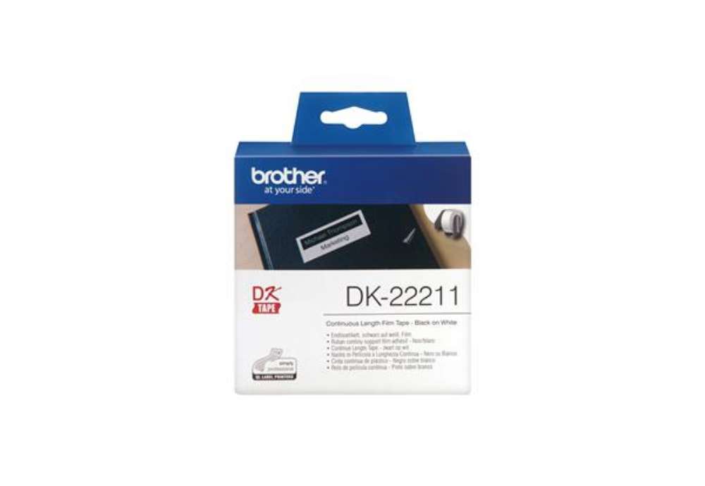 Immagine di Brother - Nastro adesivo - in pellicola - Nero/Bianco - 29mm x 15,24mt - DK-22211