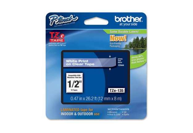 Immagine di Brother - Nastro - Bianco/Trasparente - TZE135  12mm x 8mt