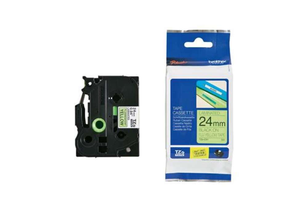 Immagine di Brother - Nastro laminato fluorescente - Nero/Giallo fluo - TZEC51 - 24mm x 5mt
