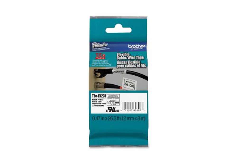 Immagine di Brother - Nastro laminato flessibile - Nero/Bianco - TZEFX231 - 12mm x 8mt