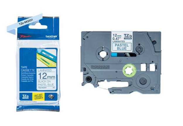 Immagine di Brother - Nastro laminato pastello - Nero/Blu - TZEMQ531 - 12mm x 4 mt