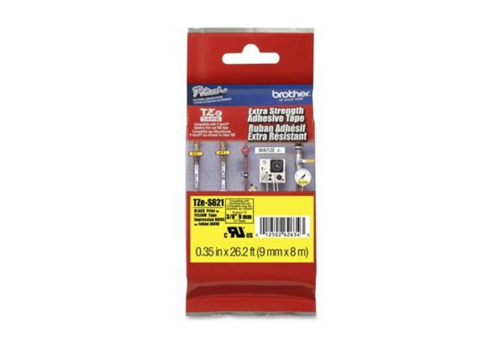 Immagine di Brother - Nastro con adesivo resistente - Nero/Giallo - TZES621 - 9mm x 8mt