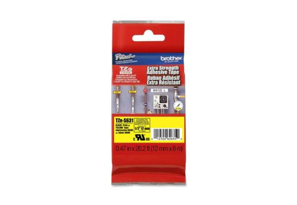 Immagine di Brother - Nastro con adesivo resistente - Nero/Giallo - TZES631 - 12mm x 8mt