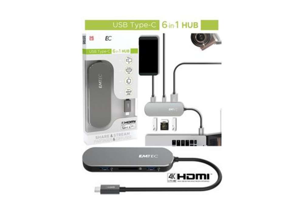 Immagine di Emtec - Hub 6-in-1 Multimedia Type-C T650C - ECHUBT650C
