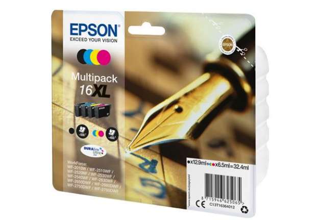 Immagine di Epson - Multipack Cartuccia ink - 16XL - C/M/Y/K - C13T16364012 - C/M/Y 6,5ml cad - K 12,9ml