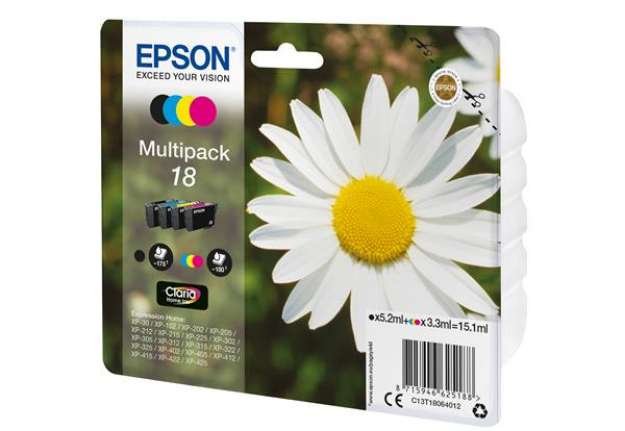 Immagine di Epson - Multipack Cartuccia ink - 18 - C/M/Y/K - C13T18064012 - C/M/Y 3,3ml cad - K 5,2ml