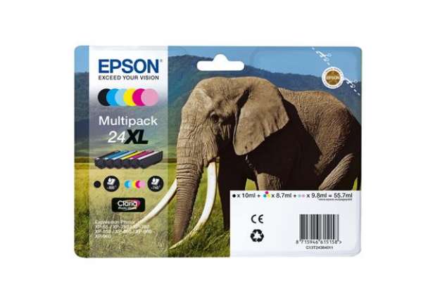 Immagine di Epson - Cartuccia ink - 24XL - C/M/Y/C CH/M CH/K - C13T24384011 - C/M/Y 8,7ml - C CH/M CH 9,8ml - K