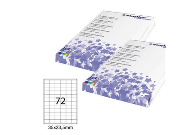 Immagine di Etichette adesive - in carta - permanenti - 35 x 23,5 mm - 72 et/fg - 100 fogli - bianco - Starline