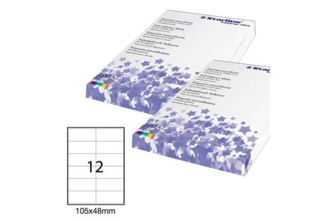 Immagine di Etichette adesive - in carta - permanenti - 105 x 48 mm - 12 et/fg - 100 fogli - bianco - Starline