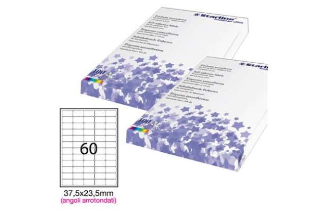 Immagine di Etichette adesive - in carta - angoli arrotondati - permanenti - 37,5 x 23,5 mm - 60 et/fg - 100 fog