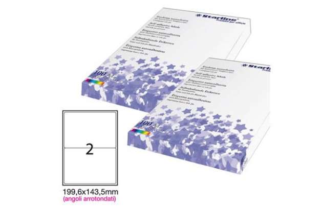 Immagine di Etichette adesive - in carta - angoli arrotondati - permanenti - 199,6 x 143,5 mm - 2 et/fg - 100 fo