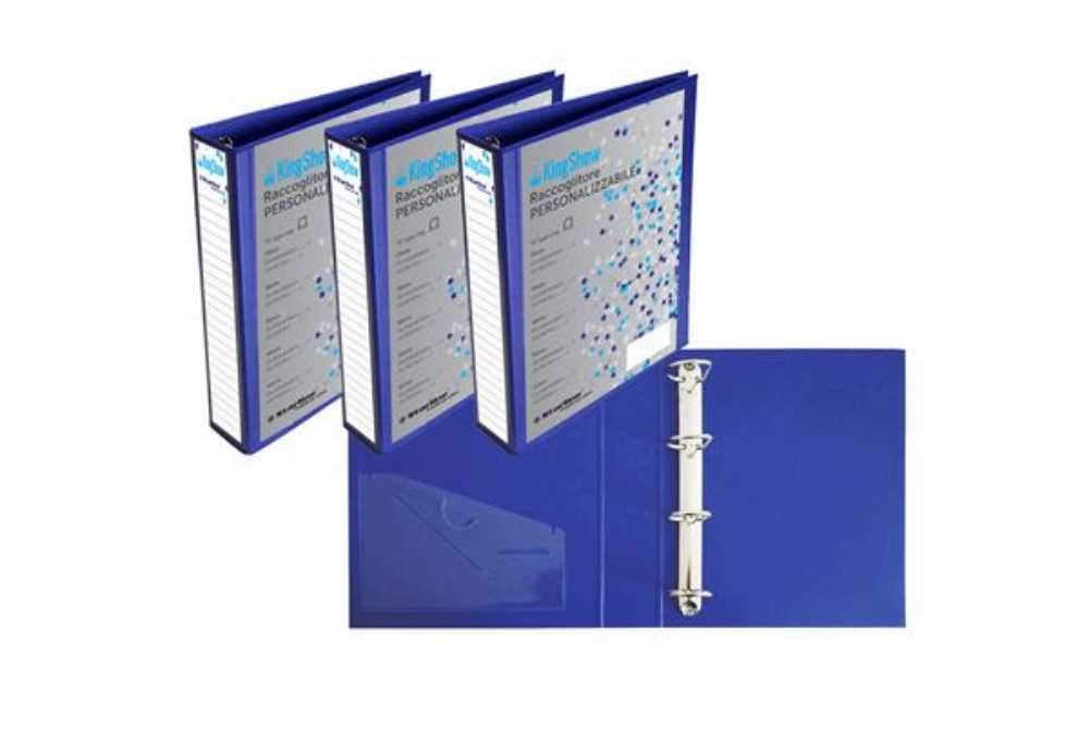 Immagine di Raccoglitore personalizzabile KingShow - 22 x 30 cm - 4 anelli a D 50 mm - dorso 6 cm - blu - Starli