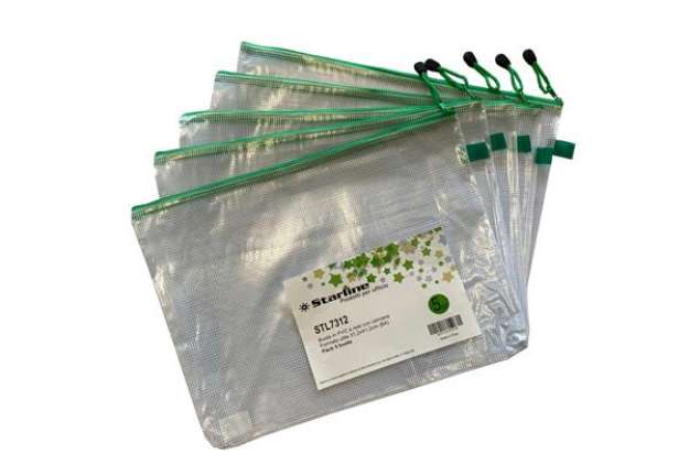 Immagine di Busta a rete con cerniera verde - PVC - 31,2x41,2 cm - trasparente - Starline