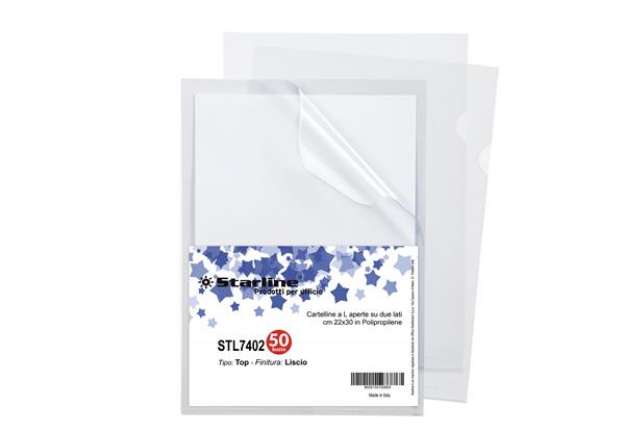 Immagine di Cartellina a L Top - liscio - 22 x 30 cm - trasparente - Starline - conf. 50 pezzi