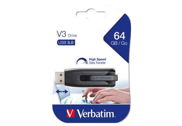 Immagine di Verbatim - Usb 3.0 Superspeed Store'N'Go V3 Drive - Nero - 49174 - 64GB