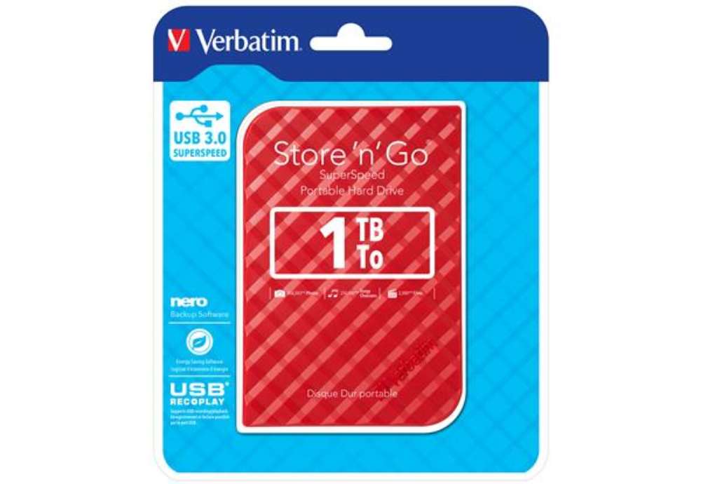 Immagine di Verbatim - Usb 3.0 portatile Store 'N'Go 9,5mm drive - Rosso - 53203 - 1TB