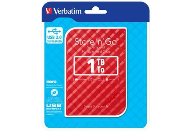 Immagine di Verbatim - Usb 3.0 portatile Store 'N'Go 9,5mm drive - Rosso - 53203 - 1TB