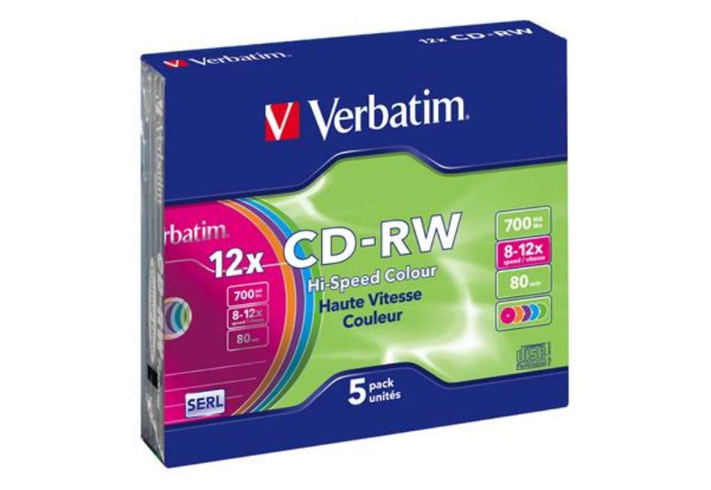Immagine di Verbatim - Scatola 5 CD-RW DataLife Plus - slim case - 8X-10X - serigrafato colorato - 43167 - 700MB