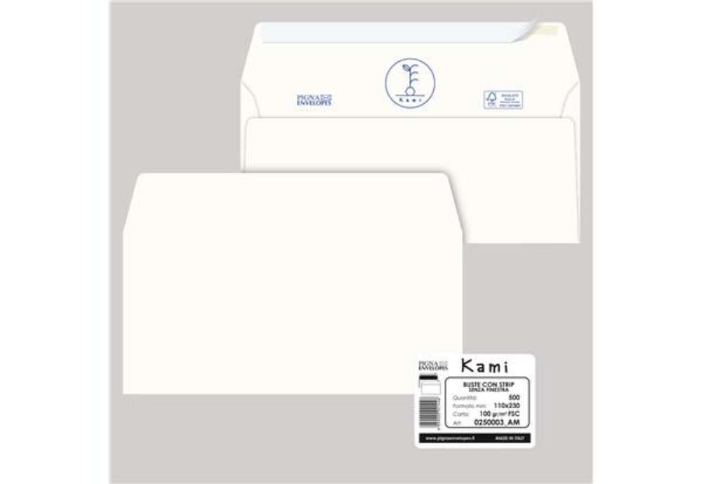 Immagine di Busta a sacco Kami Strip - senza finestra - 11 x 23 cm - 100 gr - carta riciclata FSC - bianco - Pig