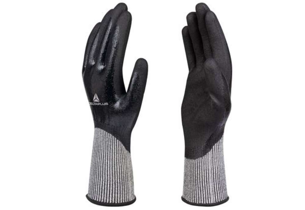 Immagine di Guanti antitaglio Venicut D04 - maglia deltanocut - palmo in doppio nitrile - taglia 09 - nero - Del