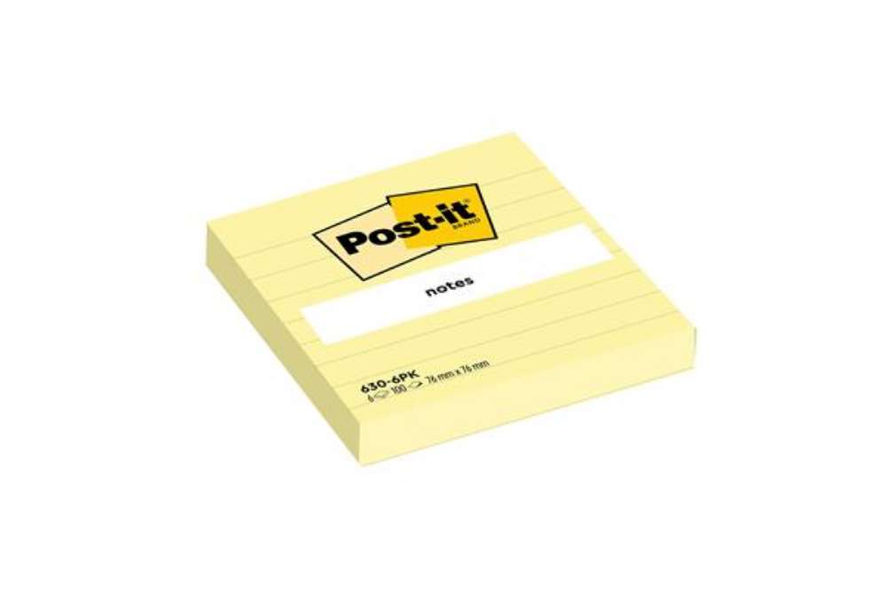 Immagine di Blocco foglietti - 630-6PK - a righe - 76 x 76 mm - giallo Canary - 100 fogli - Post-it