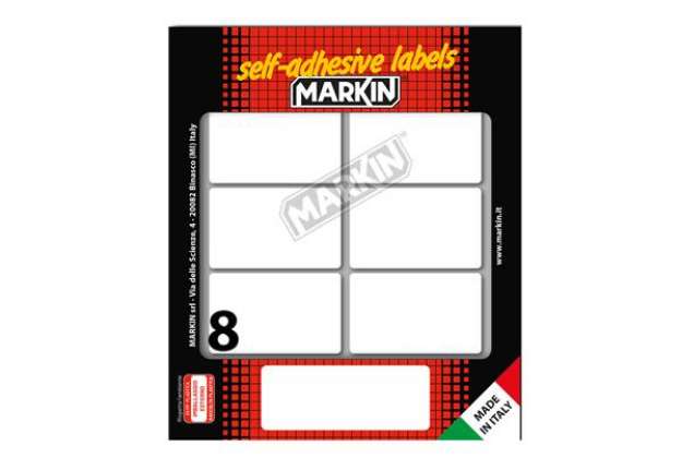 Immagine di Etichette adesive - in carta - permanenti - 56 x 34 mm - 8 et/fg - 10 fogli - bianco - Markin
