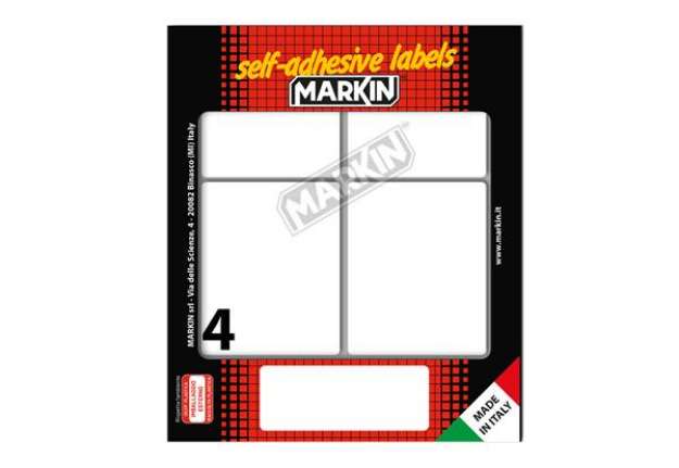 Immagine di Etichette adesive - in carta - permanenti - 70 x 56 mm - 4 et/fg - 10 fogli - bianco - Markin