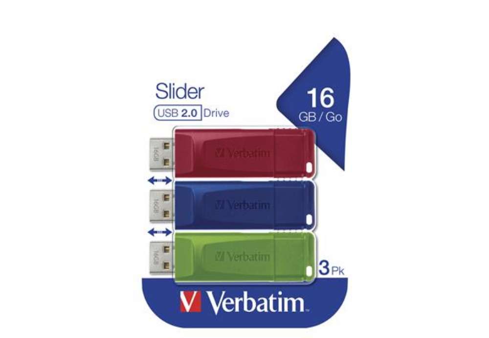 Immagine di Verbatim - USB Pen Drive 3.0 Store’N’Click 3X16GB R/B/Y - conf. 3 pezzi - 49306