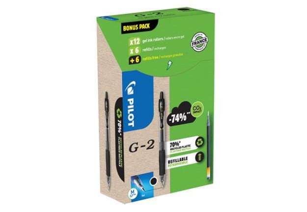 Immagine di Penna roller gel scatto G-2 - punta 0,7 mm - 12 refill inclusi - nero - Pilot - conf. 12 pezzi