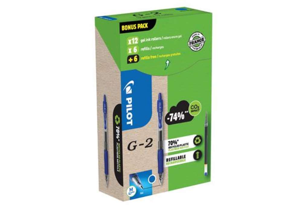 Immagine di Penna roller gel scatto G-2+ - punta 0,7 mm - 12 refill inclusi - blu - Pilot - conf. 12 pezzi