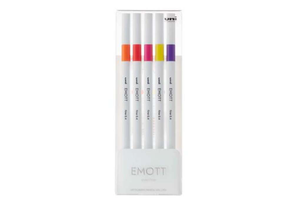 Immagine di Fineliner Emott - tratto 0.4 mm - colori assortiti passion - Uni Mitsubishi - conf. 5 pezzi